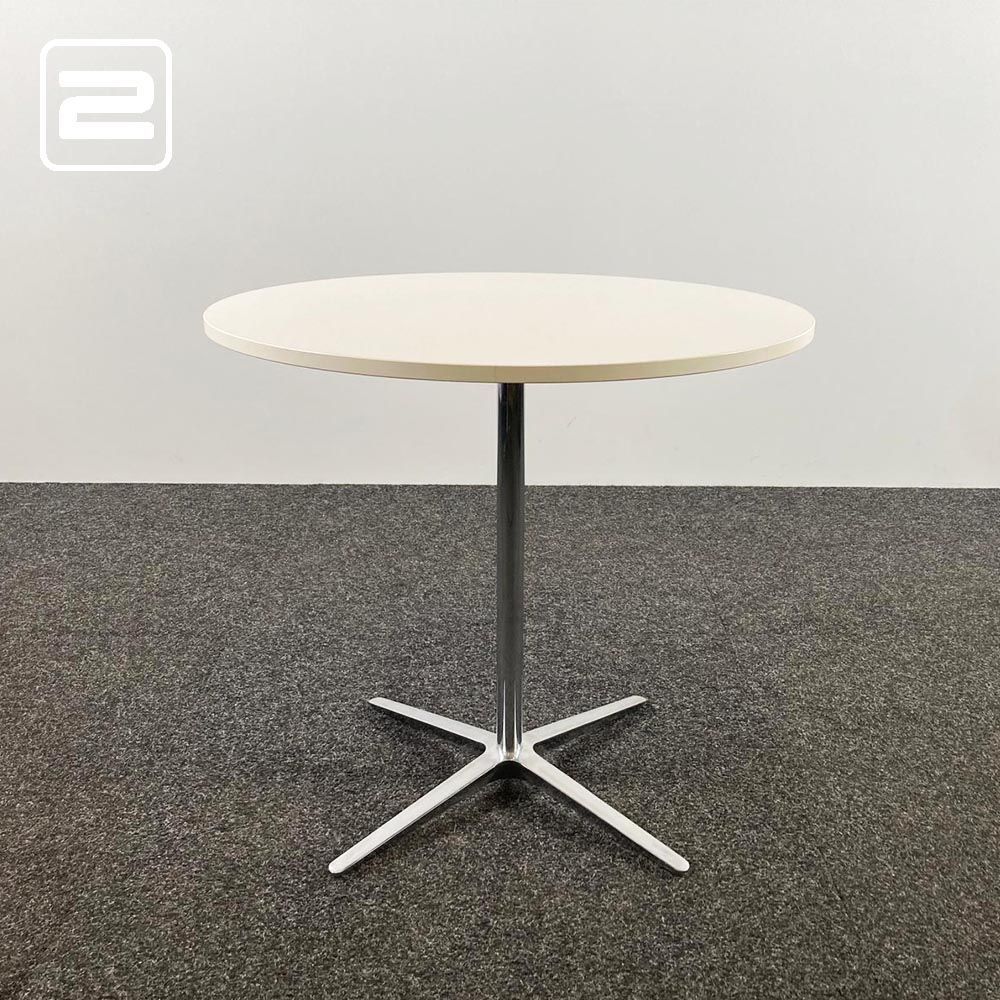 BENE Club Table Kantinetafel Rond design by Pearson Lloyd B80xD80xH74 - wit melamine / chrome kruisvoet BENE Club Table Kantinetafel Rond design by Pearson Lloyd B80xD80xH74 - wit melamine / chrome kruisvoet