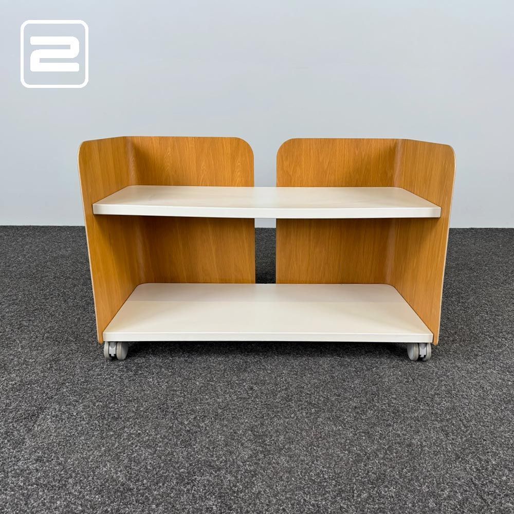 VITRA Rek Mobiel boekenrek design by Antonio Citterio H68xB100, 5xD38 - wit metaal / houtpatroon VITRA Rek Mobiel boekenrek design by Antonio Citterio H68xB100, 5xD38 - wit metaal / houtpatroon