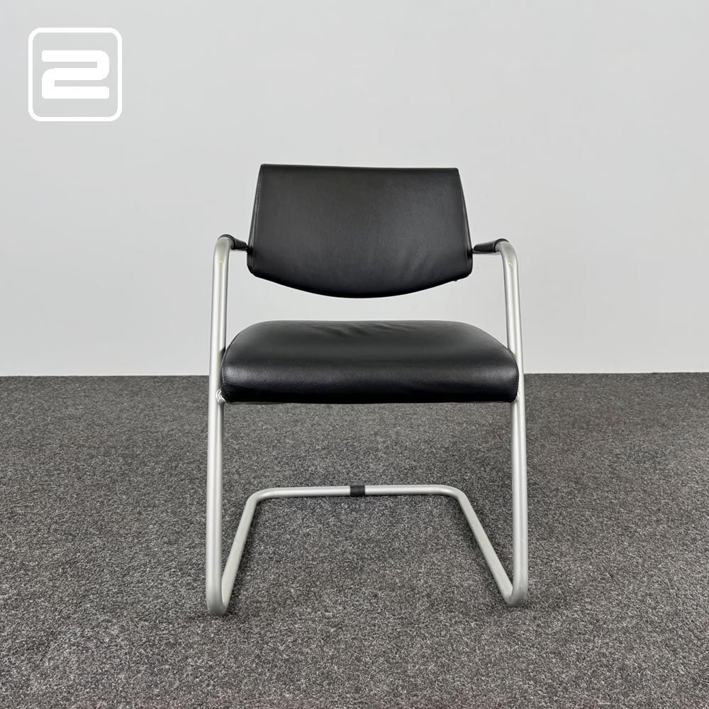 SITLAND Bezoekersstoel - zwart leder / grijs metaal cantilever SITLAND Bezoekersstoel - zwart leder / grijs metaal cantilever