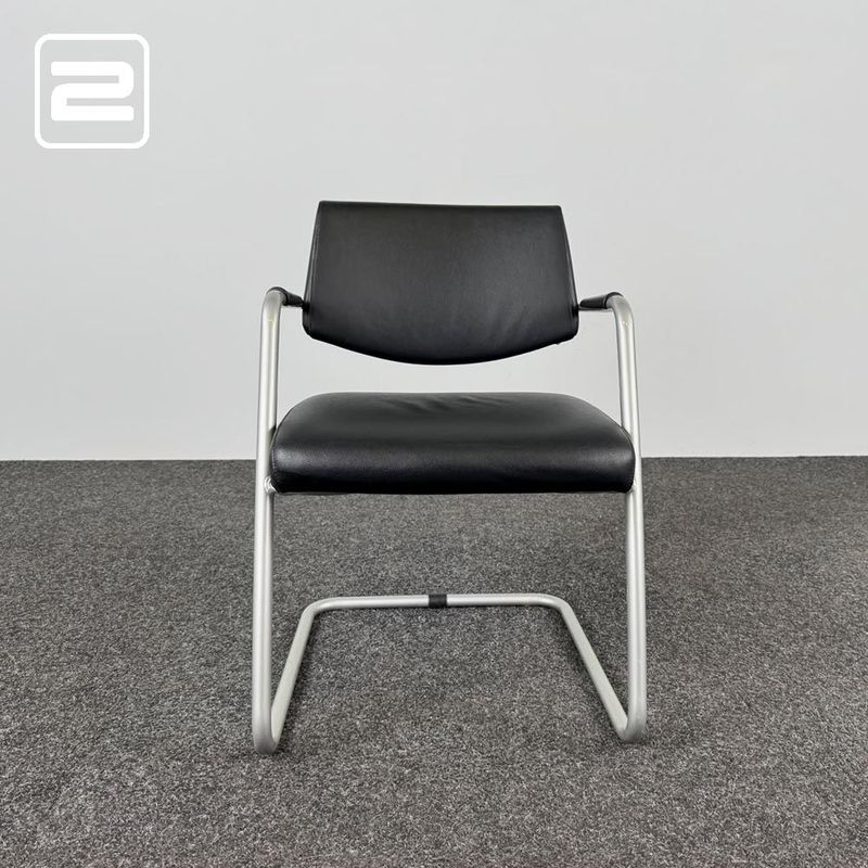 SITLAND Bezoekersstoel - zwart leder / grijs metaal cantilever