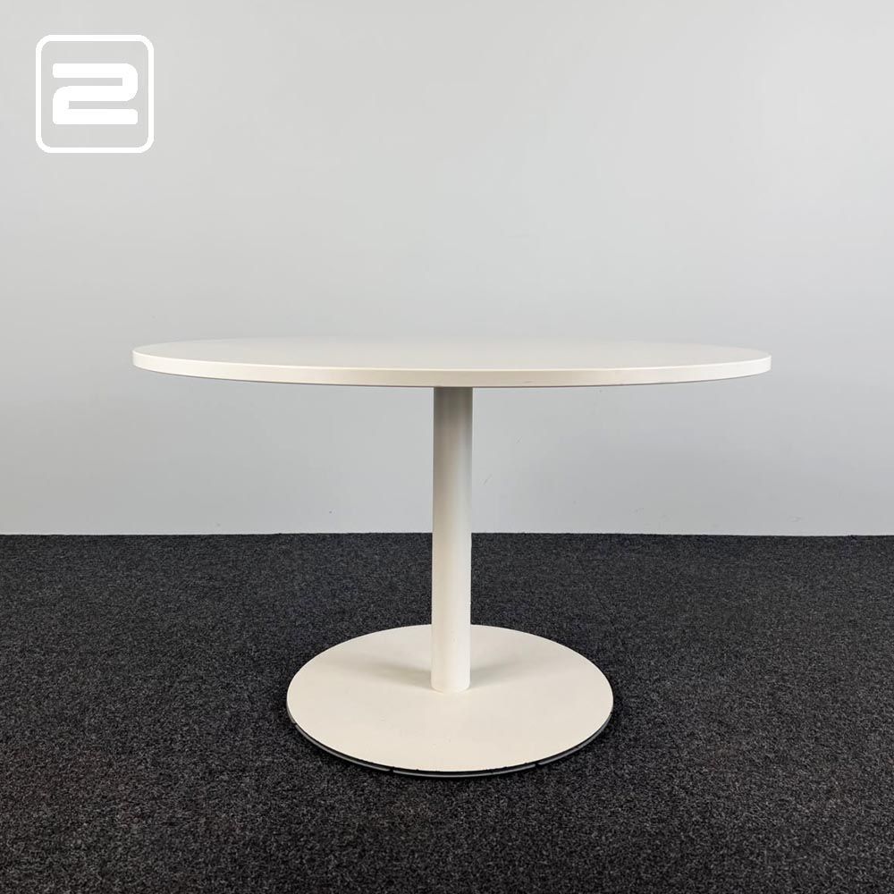 Bistrotafel Kantinetafel Rond B120xD120xH73 - wit melamine / wit metaal centrale poot