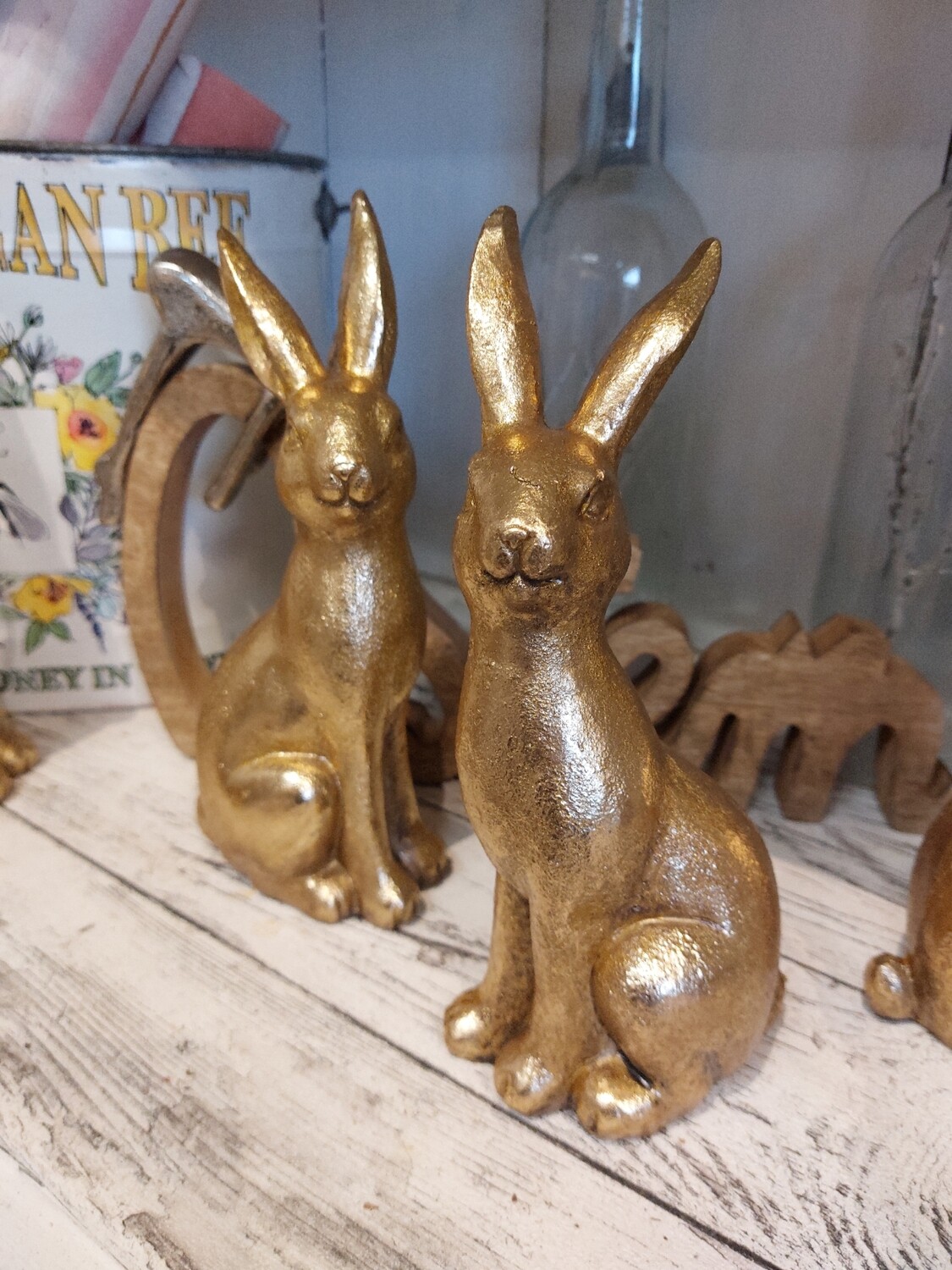 2er Set Deko Hasen Gold