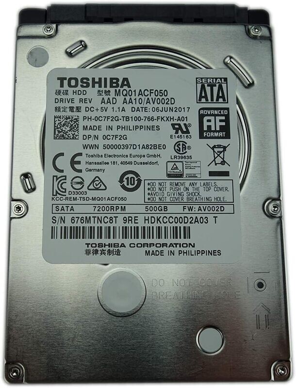 Disco duro de laptop 500GB Toshiba  SATA 6Gb / s  2.5 7mm- (MQ01ACF050)