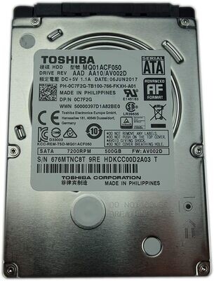 Disco duro de laptop 500GB Toshiba  SATA 6Gb / s  2.5 7mm- (MQ01ACF050)