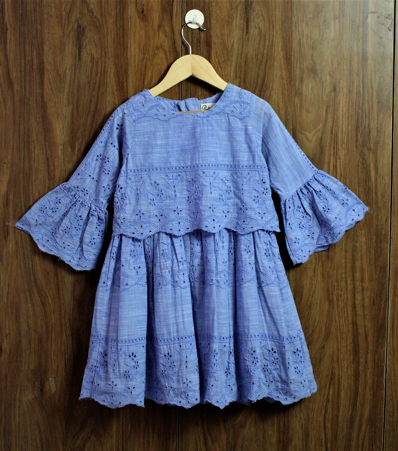 Bell sleeve emb dress(4 to 12 Yrs.)