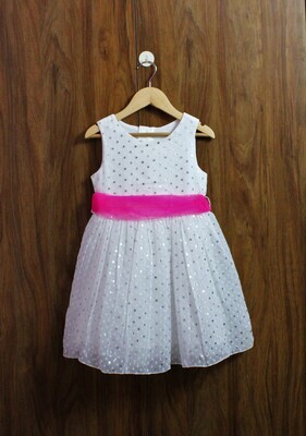 Silver dot party frock(4 t0 12 Yrs.)