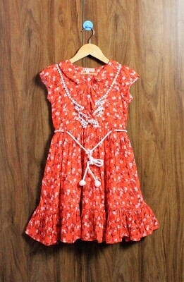 Orange print dress(4 to 8 Yrs.)