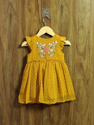 Yellow emb dress(1 to 7-8 years)
