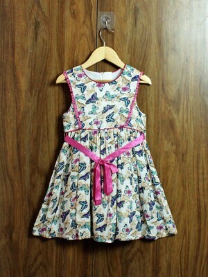 Butterfly print dress with lined cotton(4 to12 Yrs.)