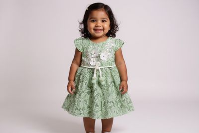 Green Mist Chikan Net Frock