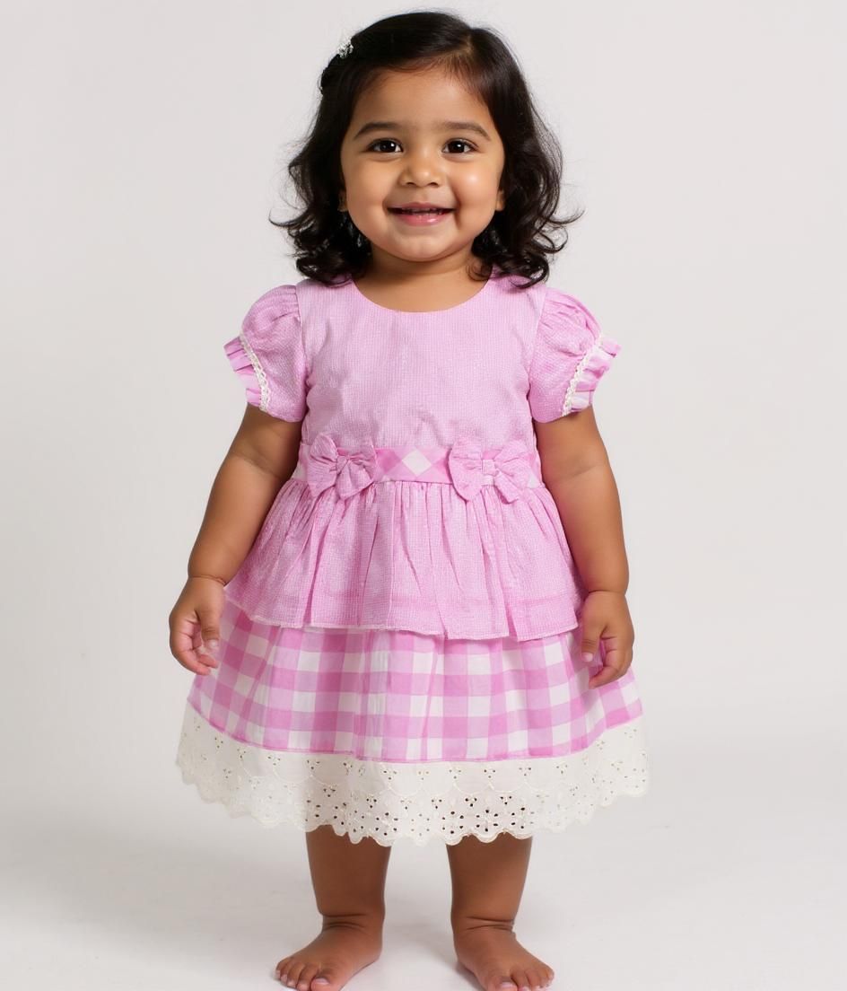 Sweet Bow Pink Cotton Frock