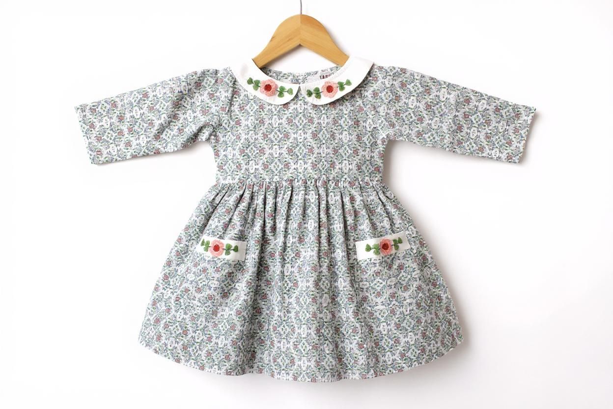 Embroidered Autumn Petals Cotton Frock