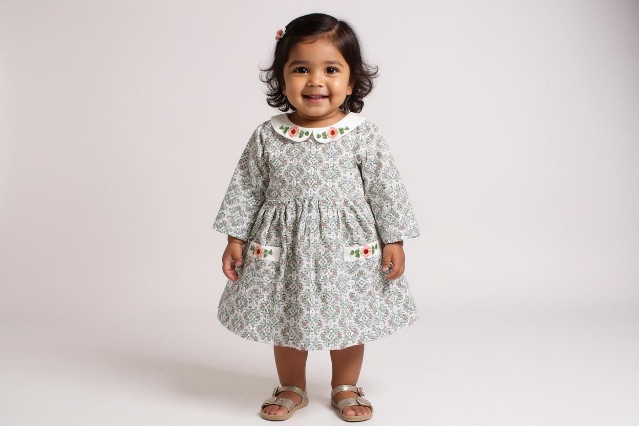 Embroidered Autumn Petals Cotton Frock