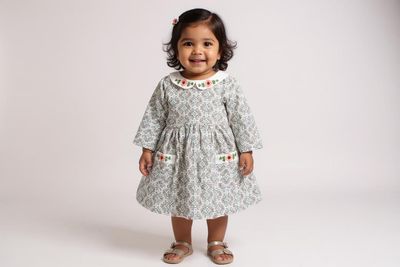 Embroidered Autumn Petals Cotton Frock