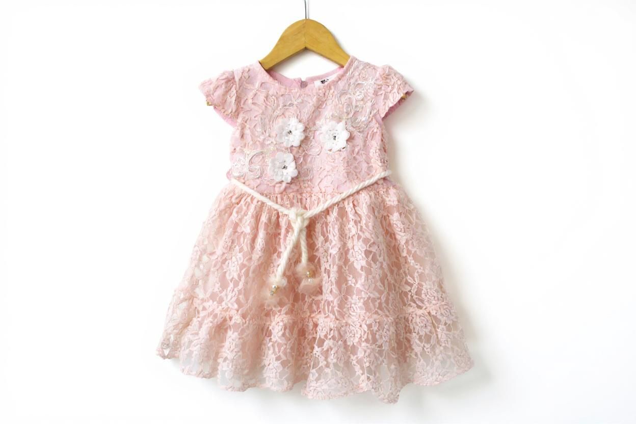 Peach Mist Chikan Net Frock