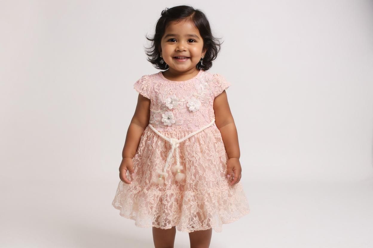 Peach Mist Chikan Net Frock