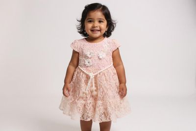Peach Mist Chikan Net Frock