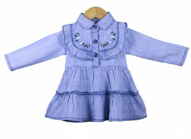 ​Stylish Baby Girls Light Blue Denim Dress