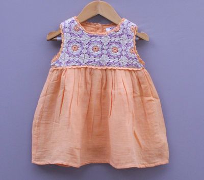 ​Yello orange Frock with Crochet Yoke Design