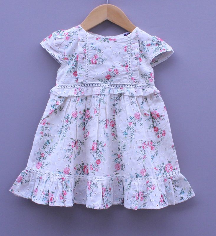 Nut brown Floral Embroidered Cotton Frock