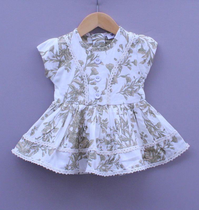 Floral Printed Cotton Frock with Lace Detailing