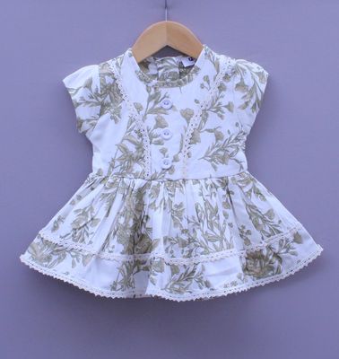 Floral Printed Cotton Frock with Lace Detailing Floral Printed Cotton Frock with Lace Detailing