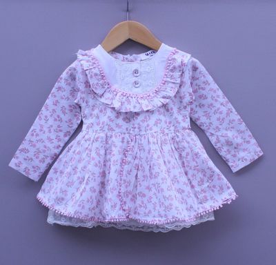 Floral Printed Cotton Frock with Frill Neck Floral Printed Cotton Frock with Frill Neck