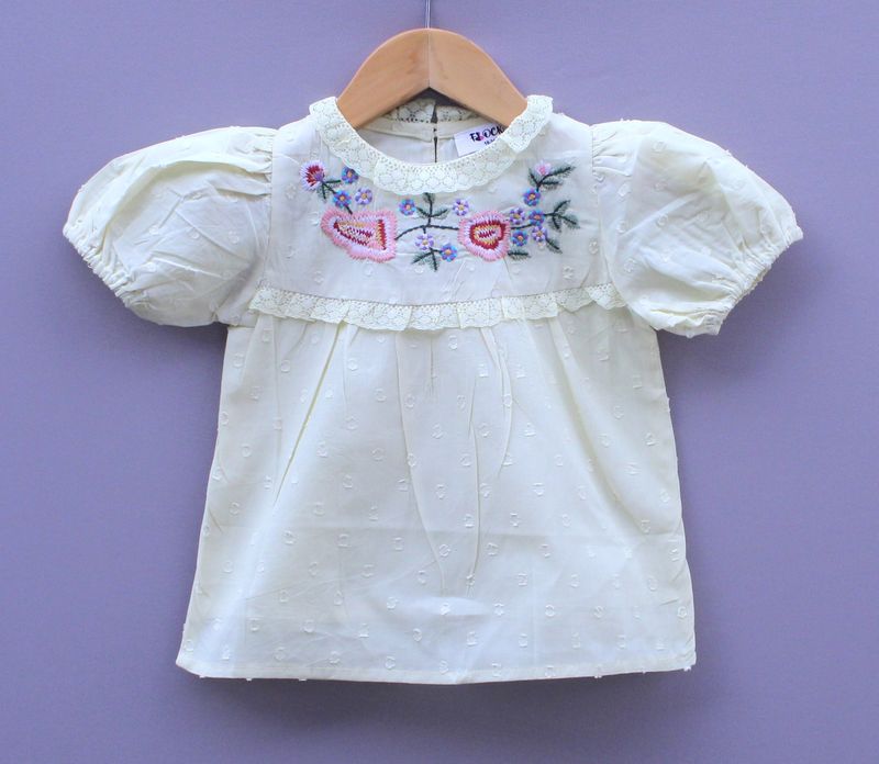 light yellow Embroidered Cotton Top