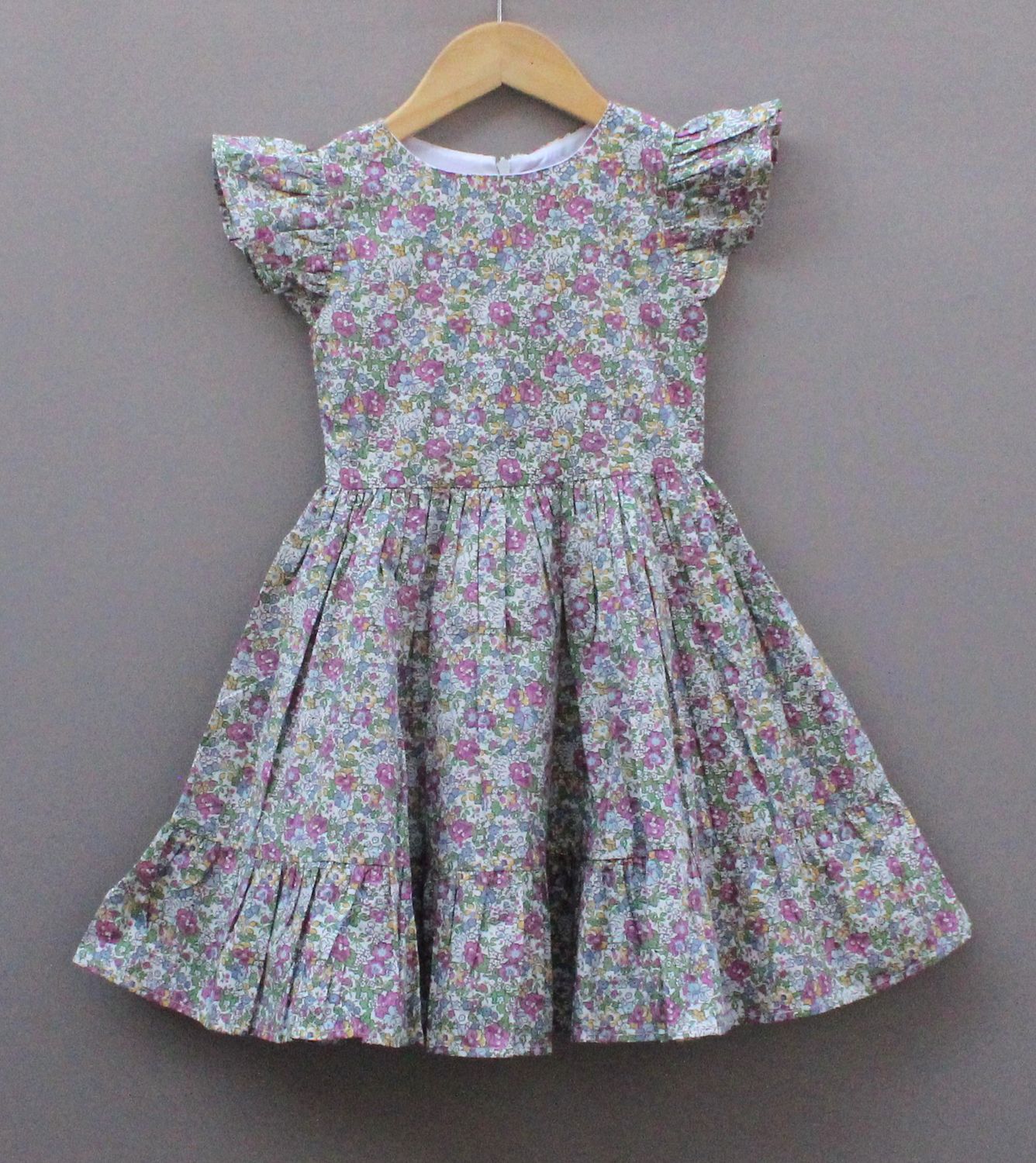 Floral Print Cotton Dress with Ruffled Sleeves