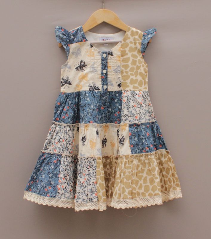 Multi-Print Cotton Frock – Butterfly &amp; Floral Patchwork Design