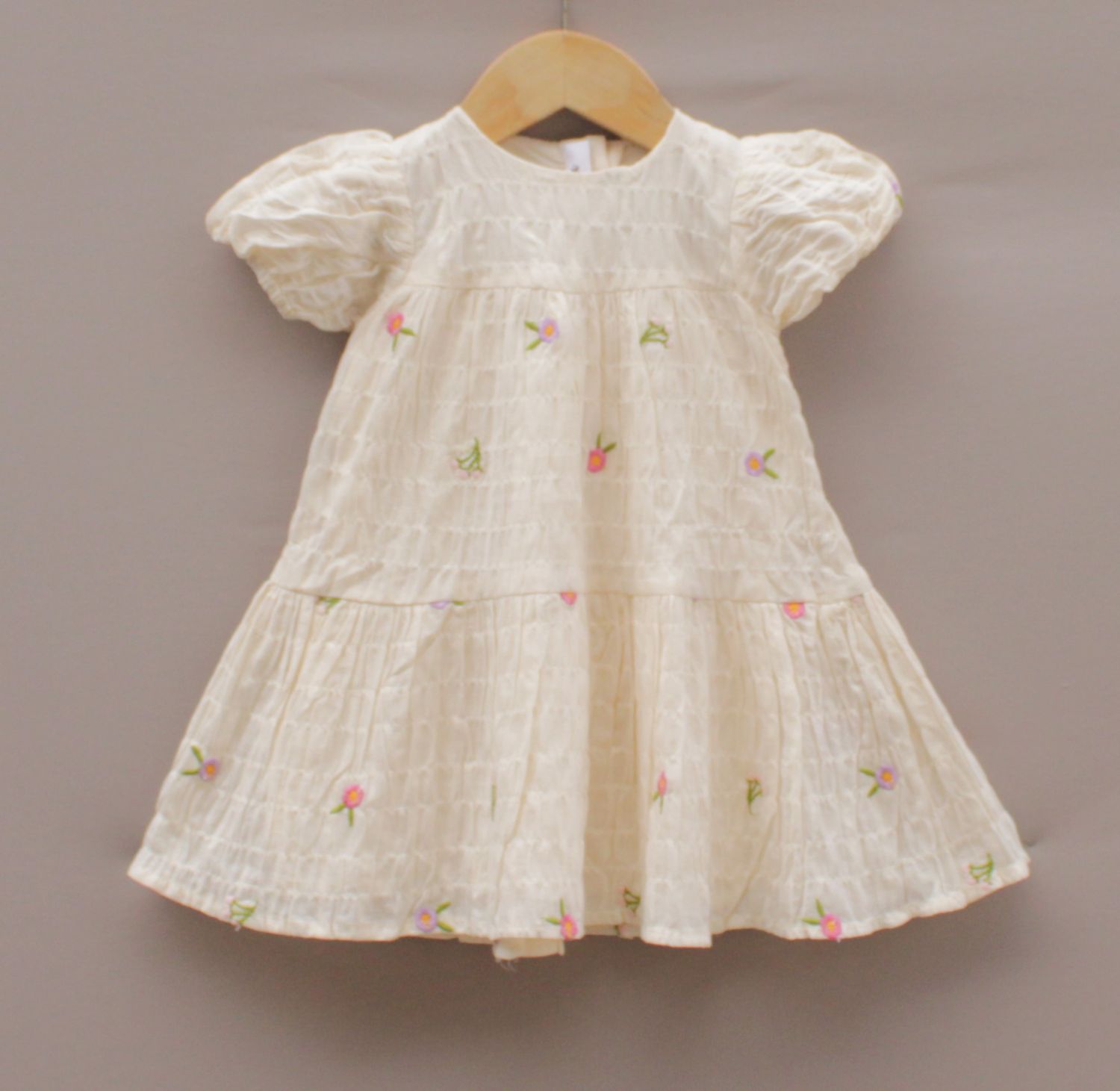 Girls’ Cream Embroidered Cotton Frock