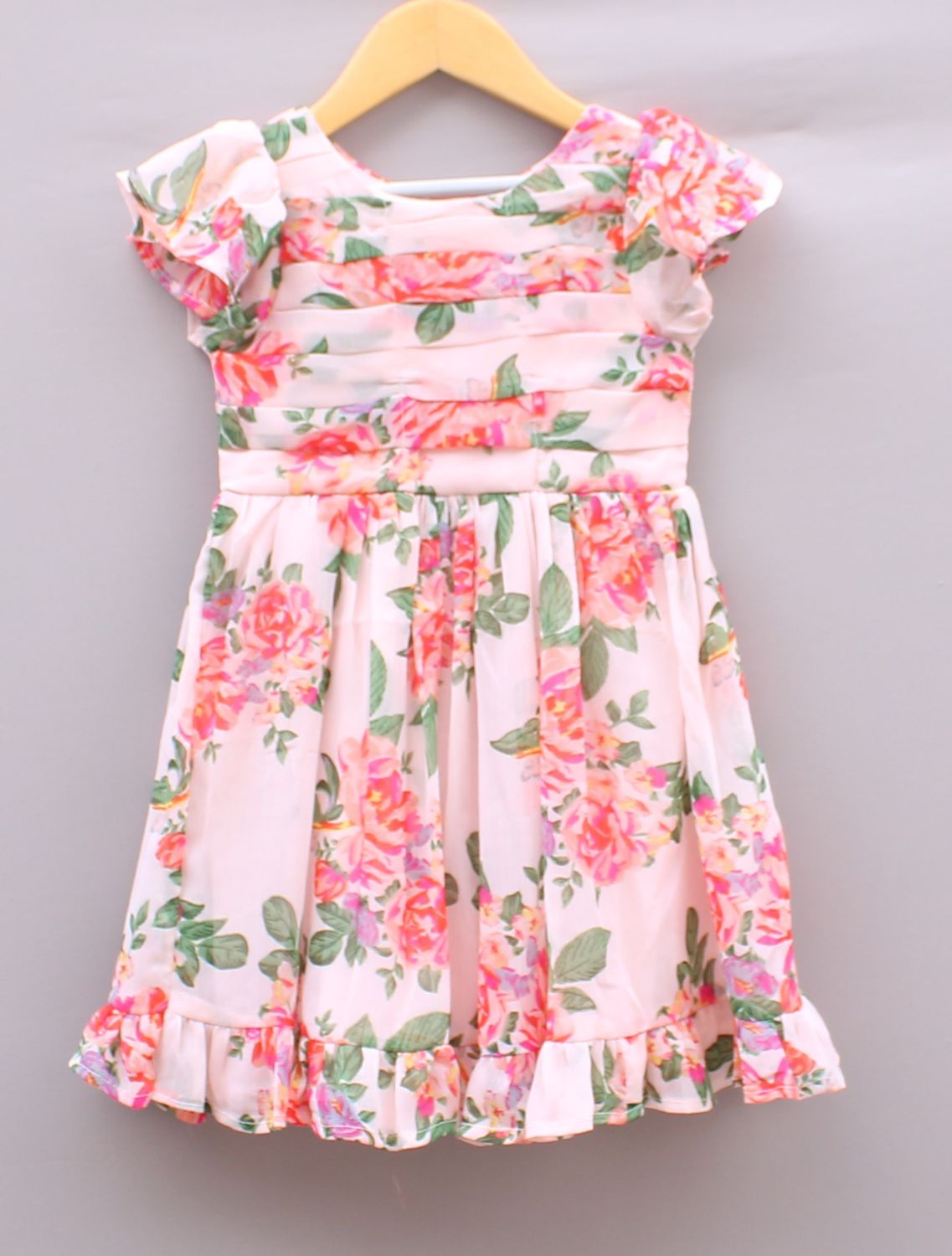 Girls’ Pink Floral Chiffon Frock