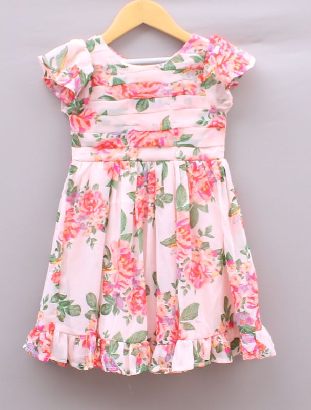 Girls’ Pink Floral Chiffon Frock