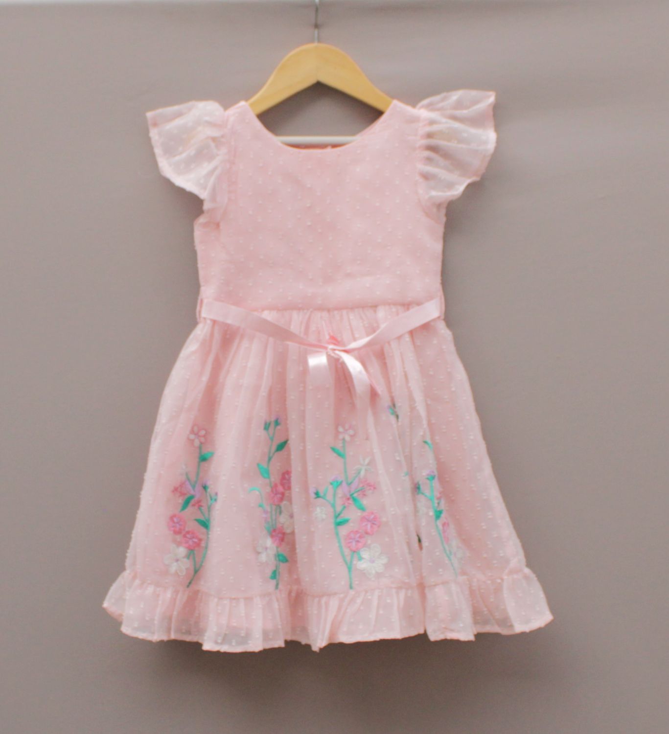 Girls’ Pink Embroidered Organza Frock