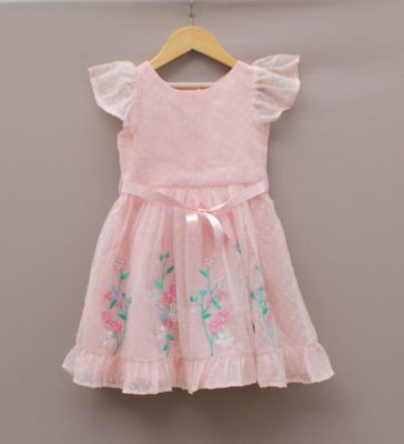 Girls’ Pink Embroidered Organza Frock