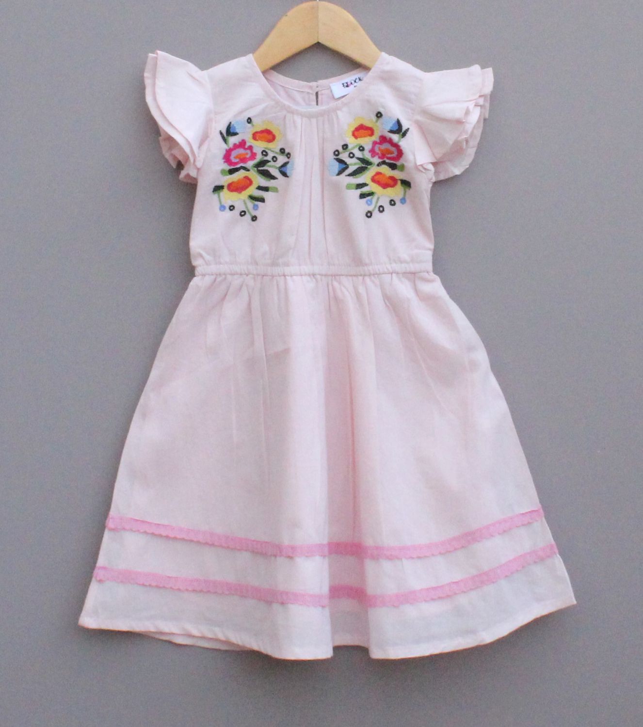 Light Pink Cotton Embroidered Frock for Girls