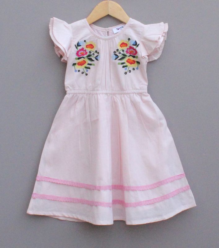 Light Pink Cotton Embroidered Frock for Girls