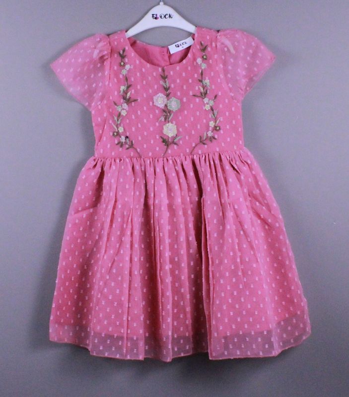 Girls Pink Embroidered Net Dress