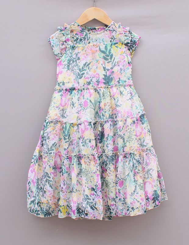 ​Girls Floral Printed Chiffon Dress