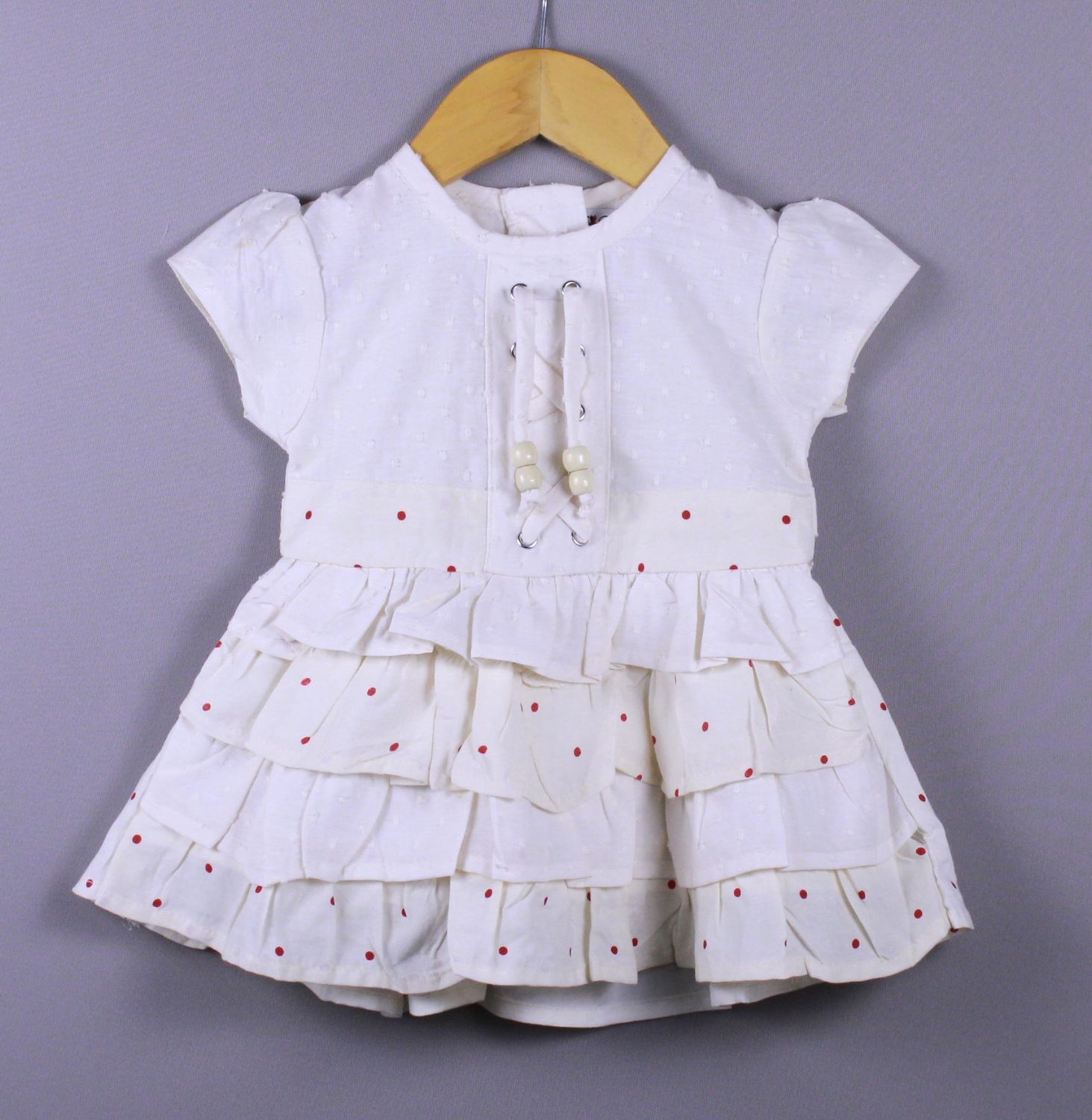 Layered Ruffle Cotton Frock with Bead Detailing for Girls