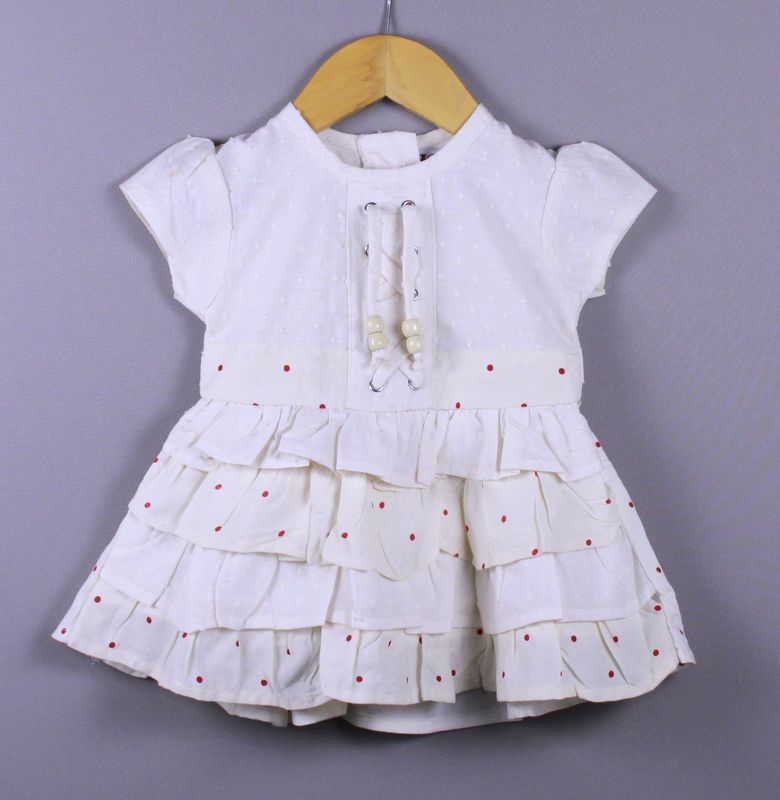 Layered Ruffle Cotton Frock with Bead Detailing for Girls