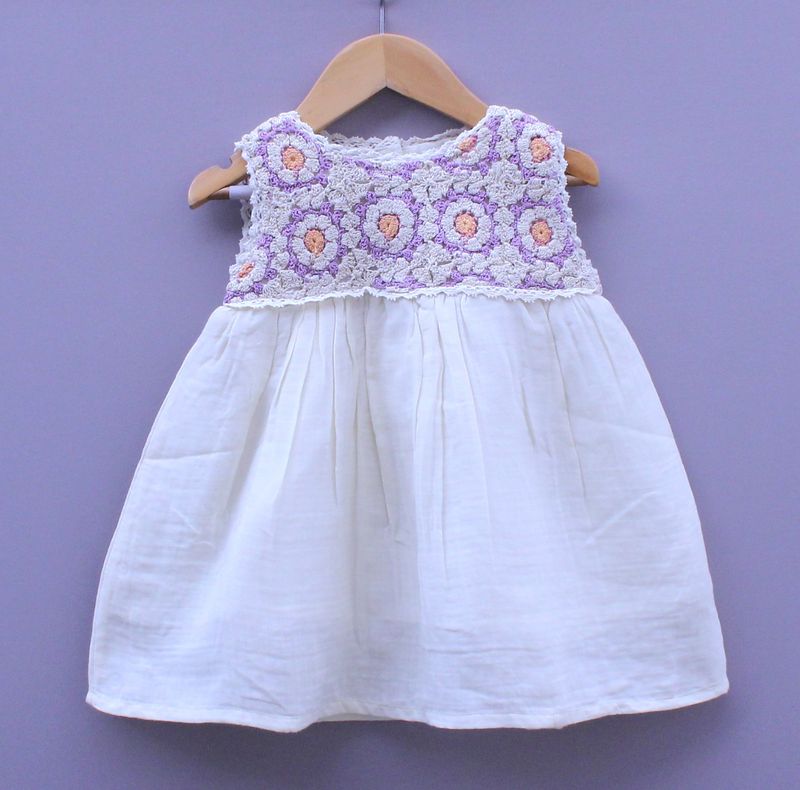 Cotton Frock with Handcrafted Crochet Yoke for Girls