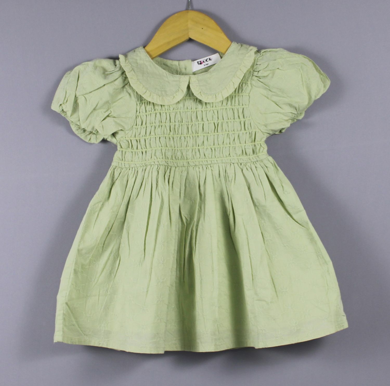 Classic Pastel Green Smocked Cotton Baby Girl Dress