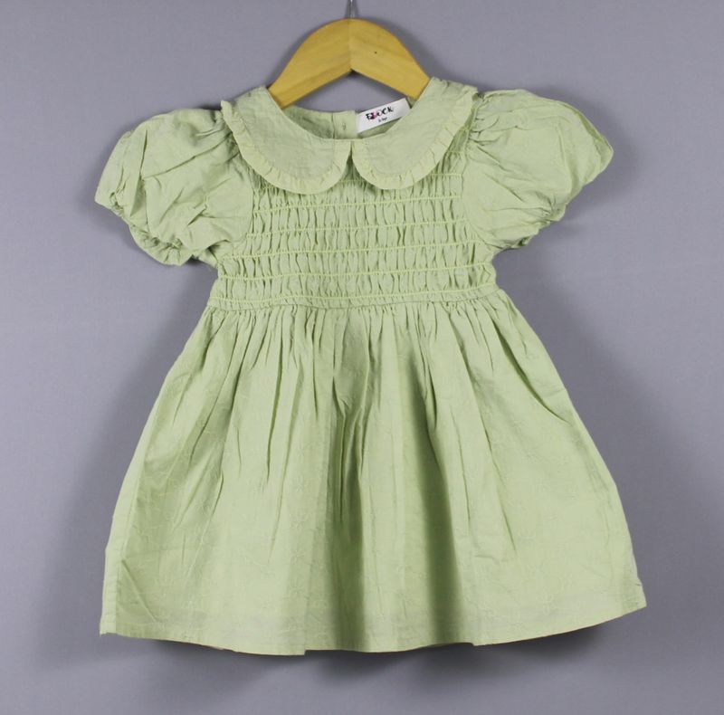 Classic Pastel Green Smocked Cotton Baby Girl Dress