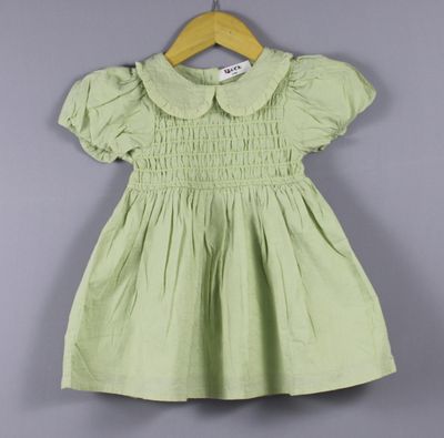 Classic Pastel Green Smocked Cotton Baby Girl Dress