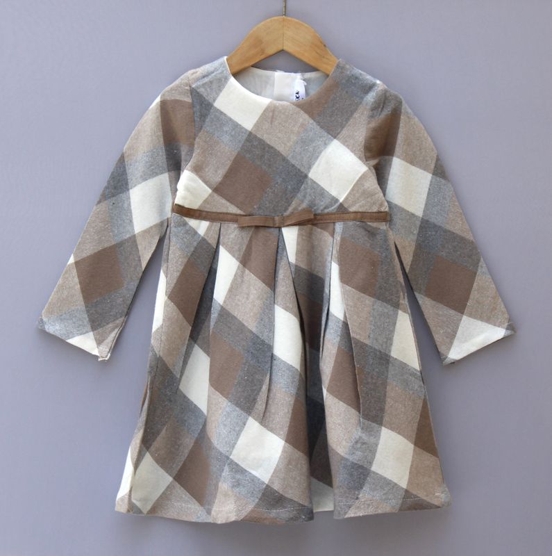 Brown &amp; Beige Checked Winter Dress