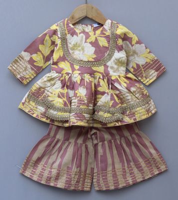 Floral Printed Ethnic Sharara Set with Potli Bag (months group)