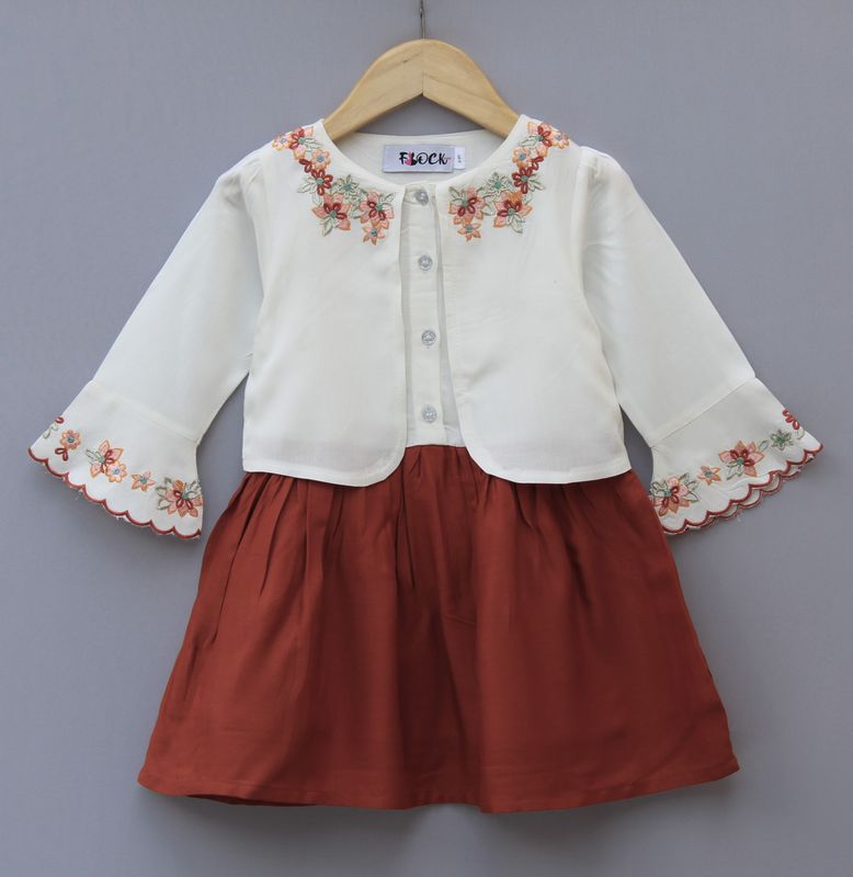 Cream &amp; Rust Embroidered Layered Dress