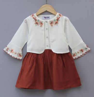 Cream &amp; Rust Embroidered Layered Dress