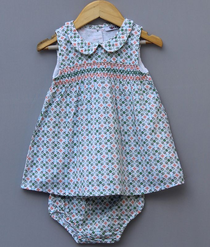 Floral Printed Cotton Baby Dress with Bloomers